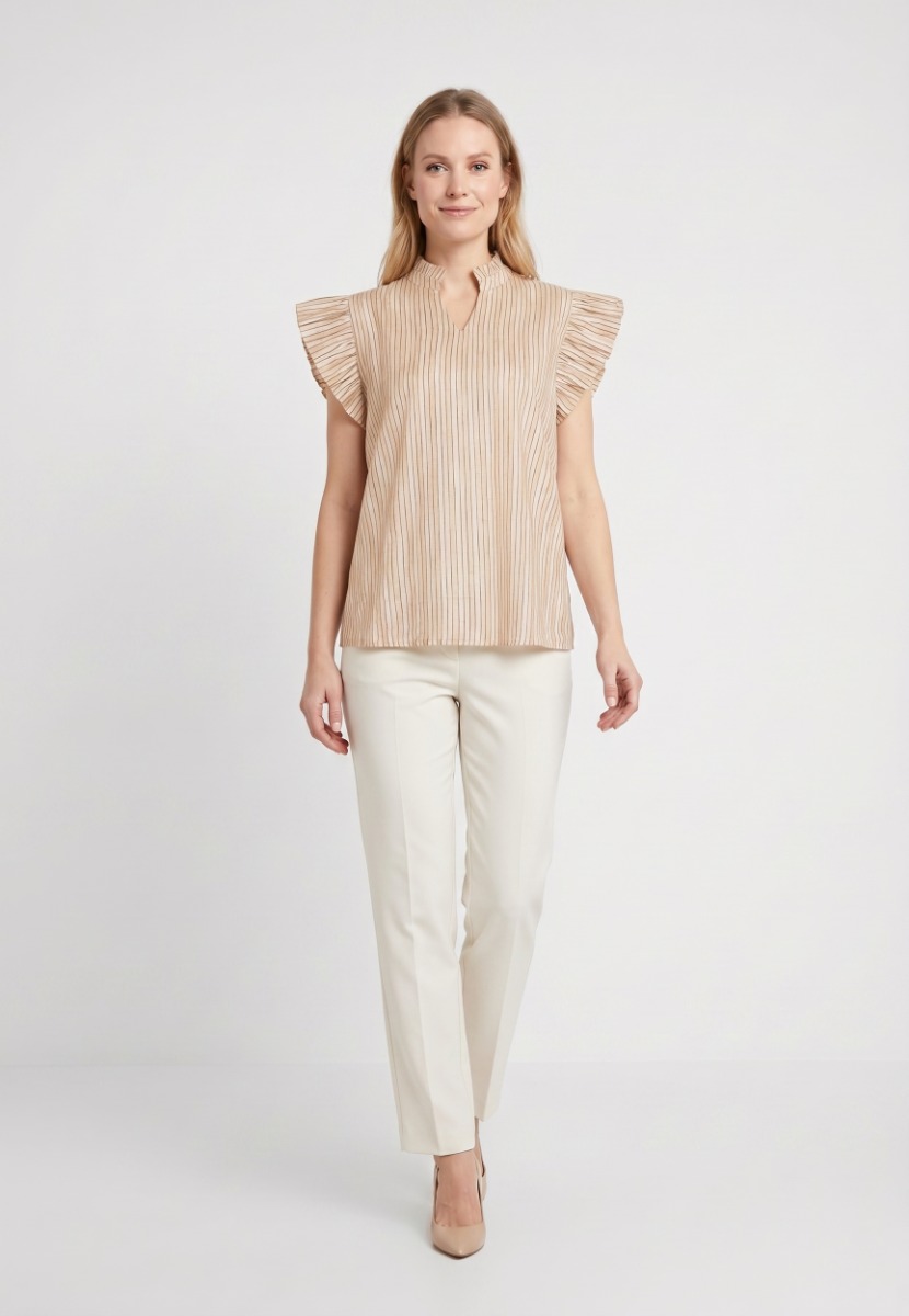 Tiffany Clothing Iris Top, Beige/camel Stripe