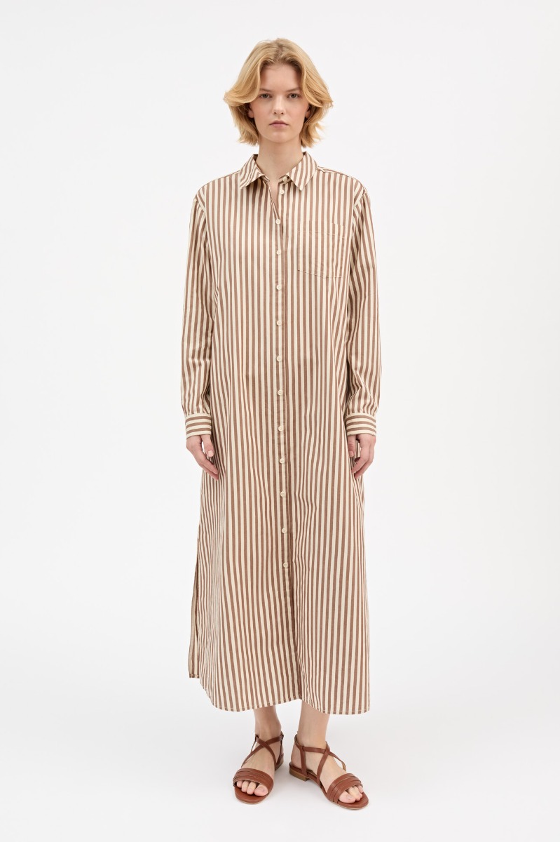 Skall Studio Leigh Shirtdress Stripe, Brown/ecru