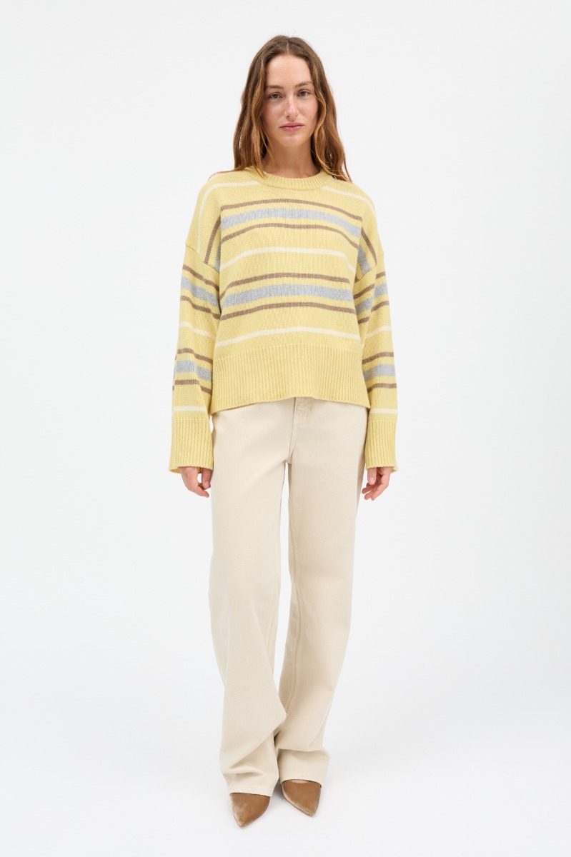 Skall Studio Cannes Jumper 100% Merino Uld, Yellow/grey Stripe
