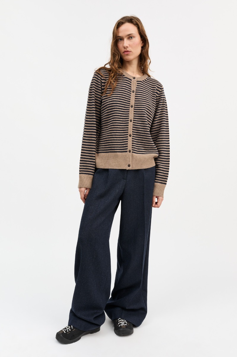 Skall Studio Senna Cardigan, Brown/navy Stripe