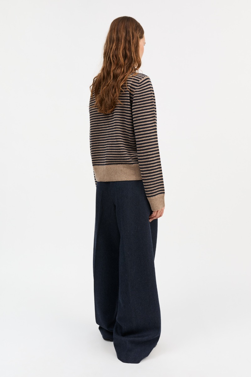 Skall Studio Senna Cardigan, Brown/navy Stripe