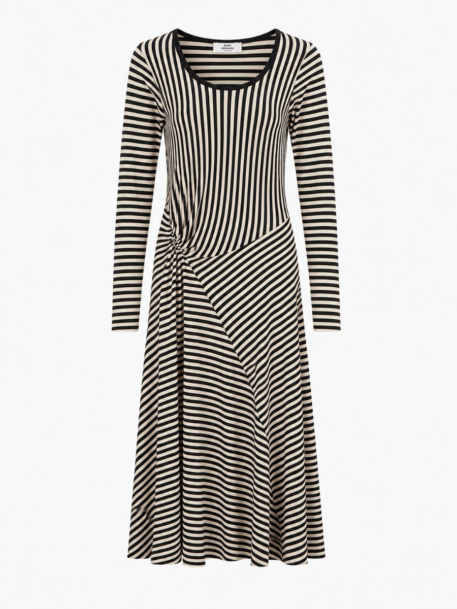 Mads Nørgaard Severa Dress Stripe, Black/vanilla Ice