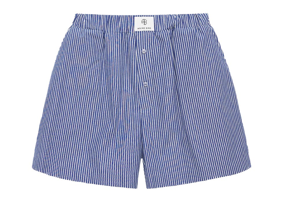 Anine Bing Liam Boxer Shorts A-10-7086-404, Blue And White Stripe