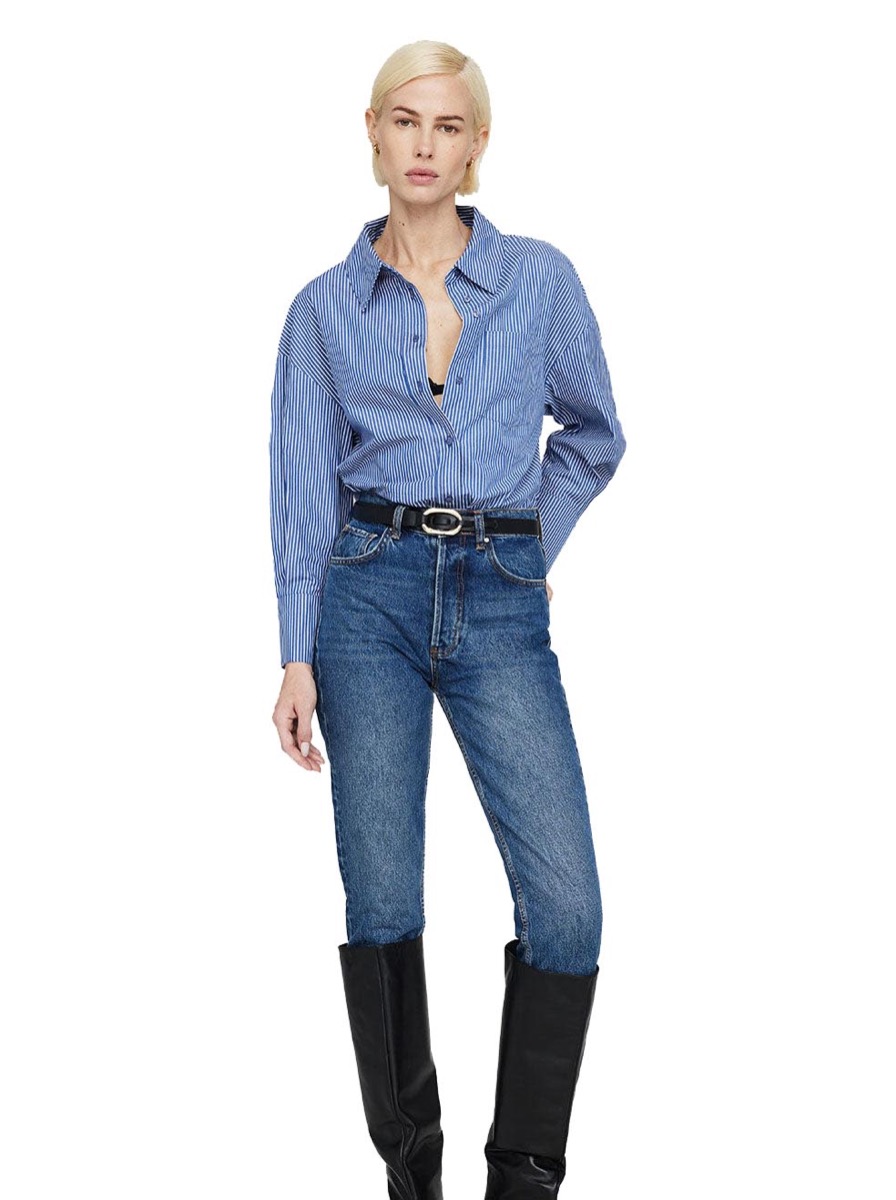 Anine Bing Mika Shirt A-07-3006-404, Blue And White Stripe