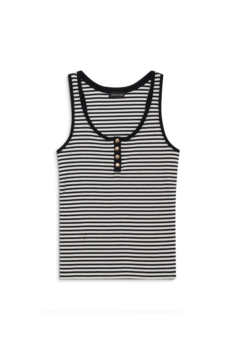 Anine Bing Alessia Tank A-08-10316, Cream And Black Stripe
