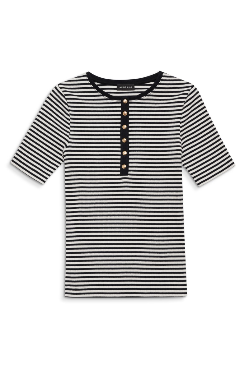 Anine Bing Alessia Tee A-08-10315, Cream And Black Stripe