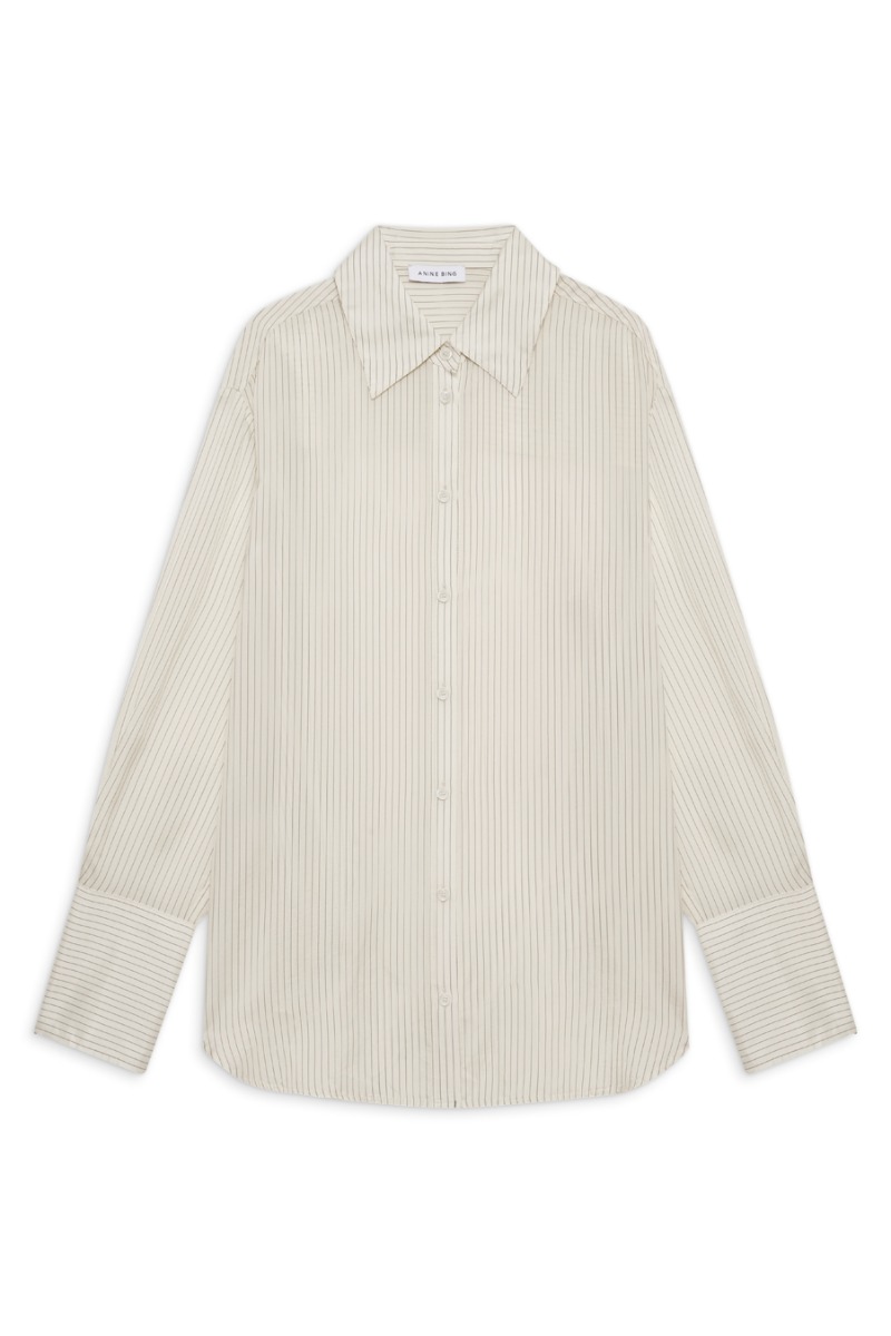 Anine Bing Bridget Shirt A-07-11033, Ivory And Black Pinestripe