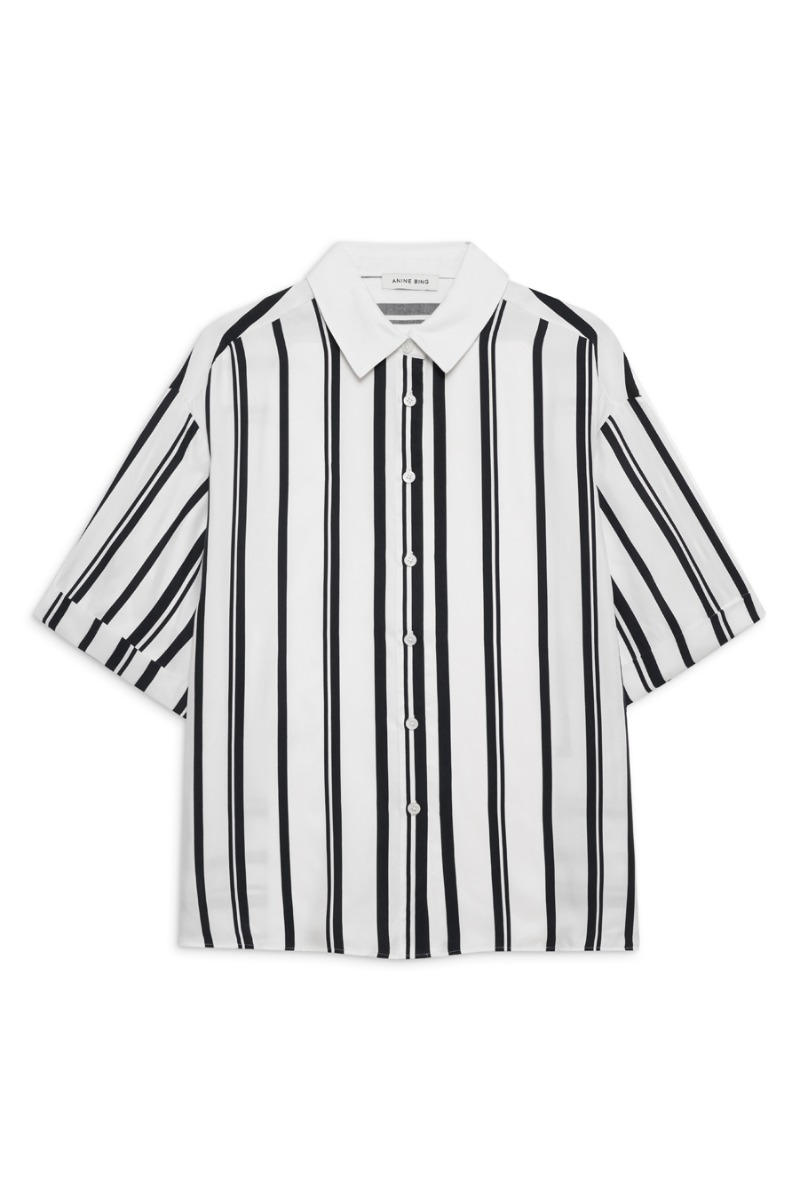 Anine Bing Coco Shirt A-07-11268, Ivory &amp; Black Monogram Stripe