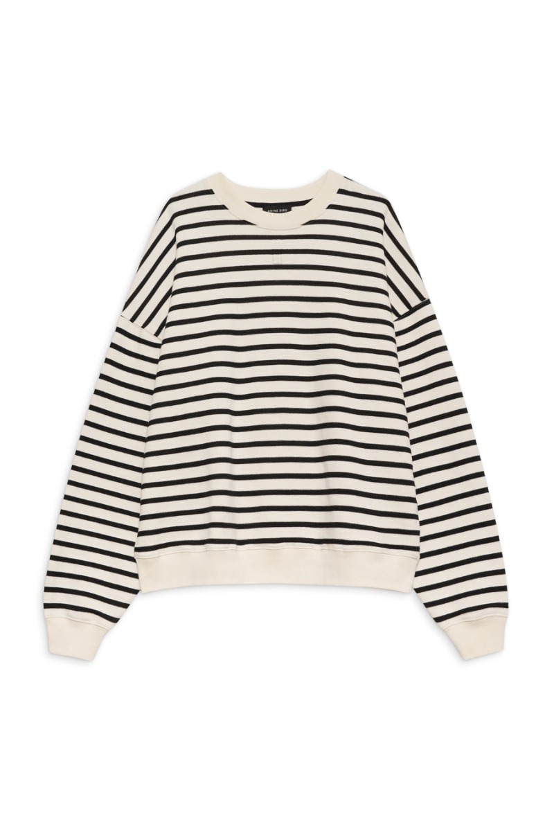 Anine Bing Dean Sweatshirt A-08-11436, Black Stripe French Terry
