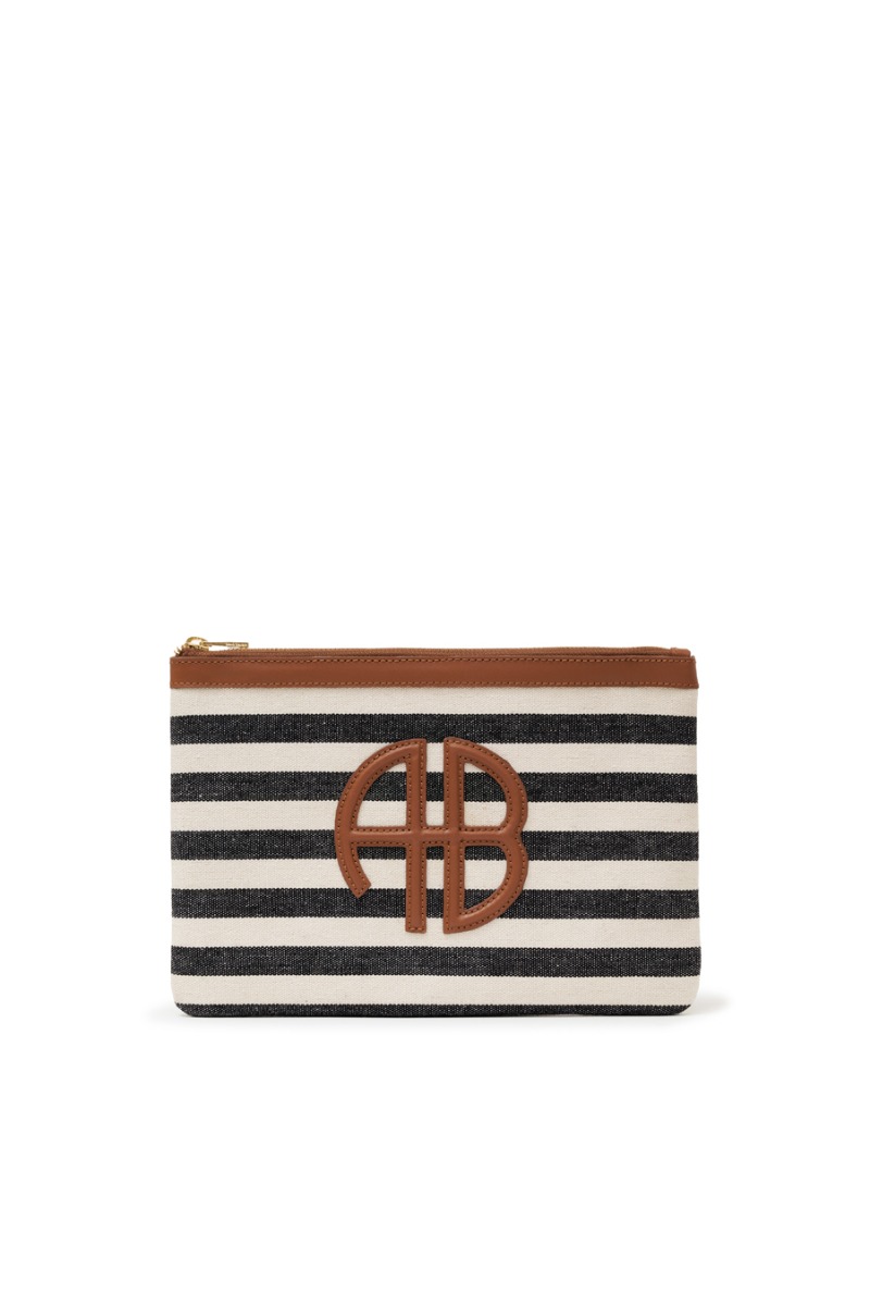 Anine Bing Lili Pouch Stripe, Black And Natural Stripe