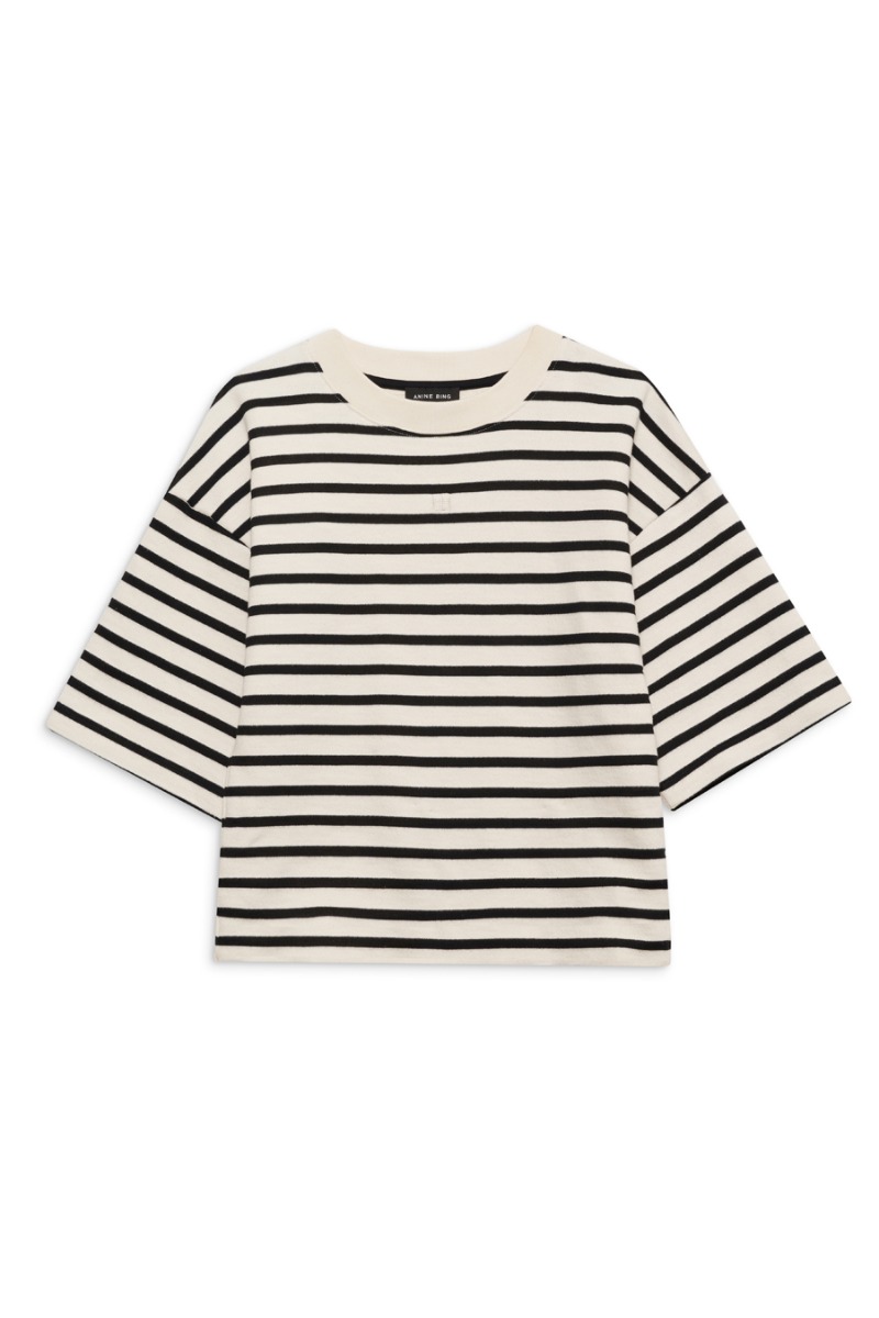 Anine Bing Myers Cropped Tee A-08-11442, Black Stripe French Terry