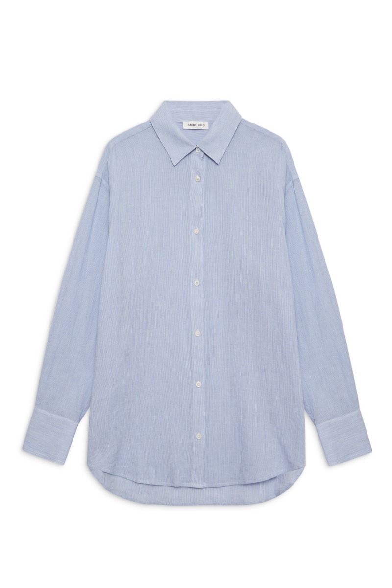 Anine Bing Plaza Shirt, Blue And White Mini Stripe