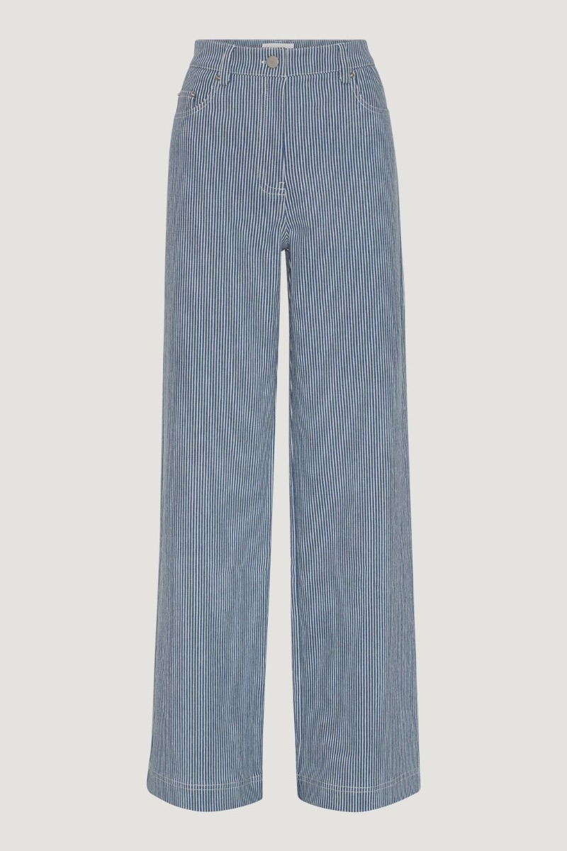 REMAIN Lymma Pants Striped Canvas Wide Pants, Bright White Comb.