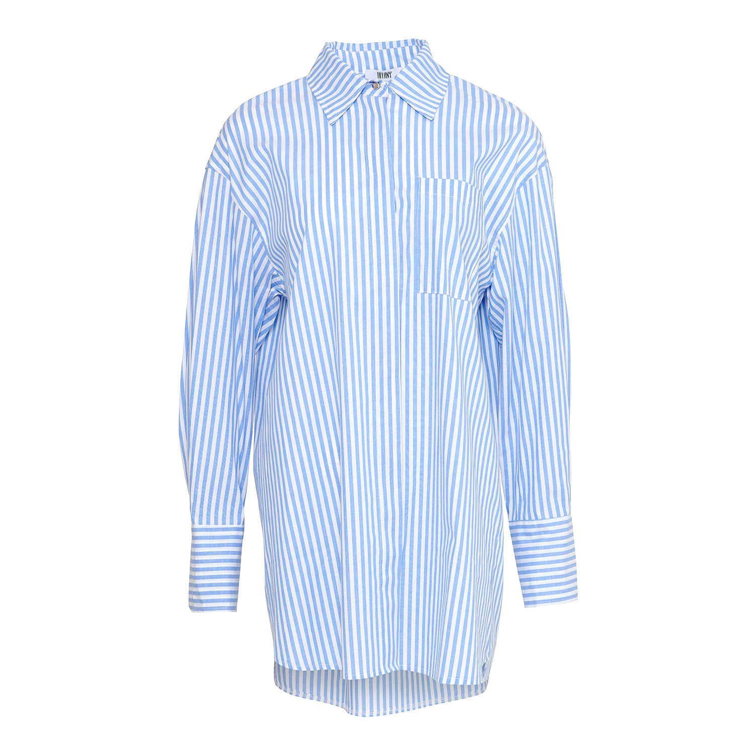 Tiffany Kalo Shirt Cotton Poplin, Light Blue Stripe/white