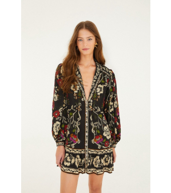 Farm Rio Mini Dress Rococo Flowers, Rococo Flowers Black