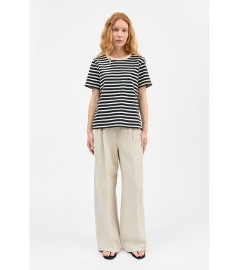 Skall Studio Marron Regular Tee, Navy/off White Stripe