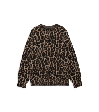 Anine Bing Sydney Crew Sweater, Black And Brown Leopard