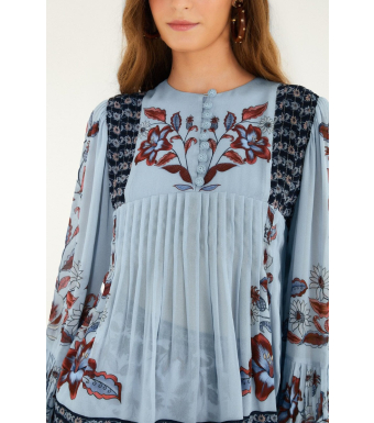 Farm Rio Long Sleeve Blouse Marcelle, Marcelle Soft Blue