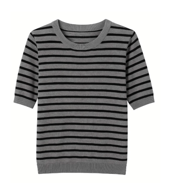Opal Studio Felicia Tee Striped, Grey Melange/black