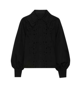Farm Rio Long Sleeve Shirt Black Embroidered, Black