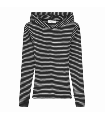 Mads Nørgaard Tutti Hood 2x2 Cotton Stripe, Black/vanilla Ice