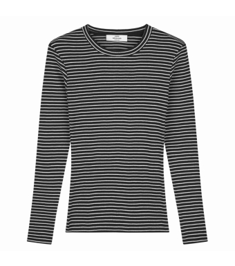 Mads Nørgaard Tuba Tee Long Sleeve 2x2 Cotton Stripe, Black/vanilla Ice