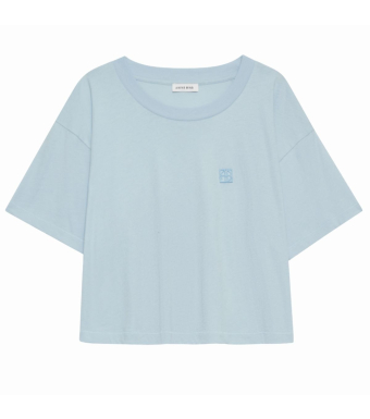 Anine Bing Johnny Cropped Tee Framed Monogram, Pale Blue
