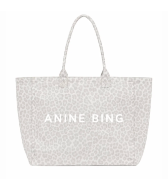 Anine Bing Leo Canvas Tote, Washed White Leopard