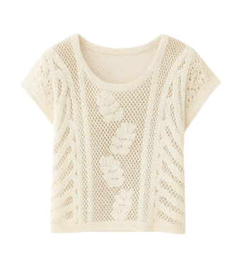 Opal Studio Fayla Crocheted Tee, Creme