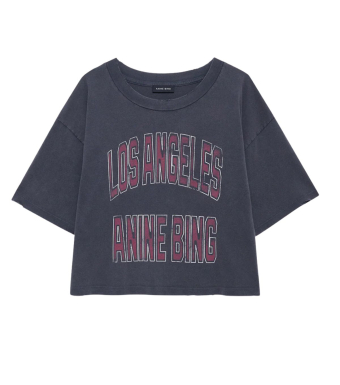 Anine Bing Johnny Cropped Tee, Washed Black