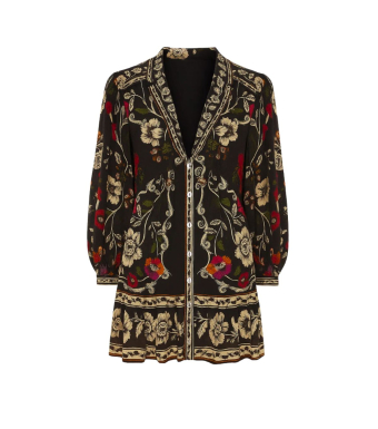 Farm Rio Mini Dress Rococo Flowers, Rococo Flowers Black