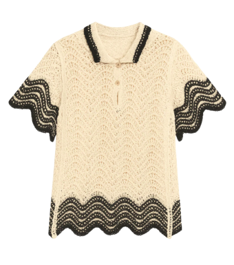 Opal Studio Frille Crocheted Shirt, Creme And Black
