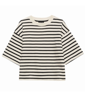 Anine Bing Myers Cropped Tee, Black Stripe French Terry