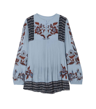 Farm Rio Long Sleeve Blouse Marcelle, Marcelle Soft Blue