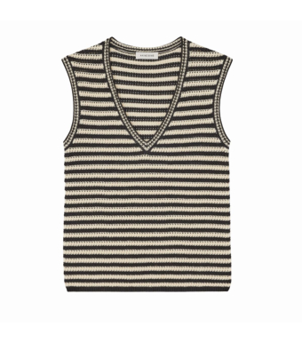 Anine Bing Lowen Sweater, Black And Ivory Stripe