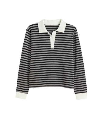 Tiffany Freja Polo Shirt, Black/dark Grey Stripe