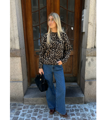 Anine Bing Sydney Crew Sweater, Black And Brown Leopard