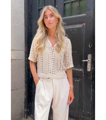 Opal Studio Fally Crocheted V-neck Blouse, Creme