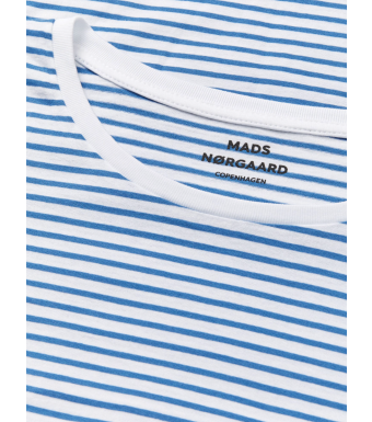 Mads Nørgaard Fine Jersey Teasy Tee Fav Stripe, Briliant White/bright Cobalt