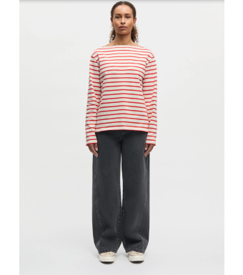 Mads Nørgaard Pablo Gabi Tee Long Sleeve, Vanilla Ice/fiery Red