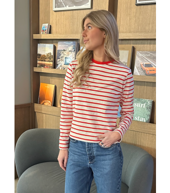 Mads Nørgaard Pablo Maggie Tee Long Sleeve, Vanilla Ice/fiery Red