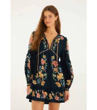 Farm Rio Mini Dress Maria Floral, Dark Blue