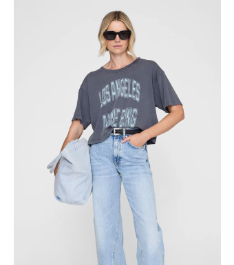 Anine Bing Johnny Cropped Tee, Washed Grey