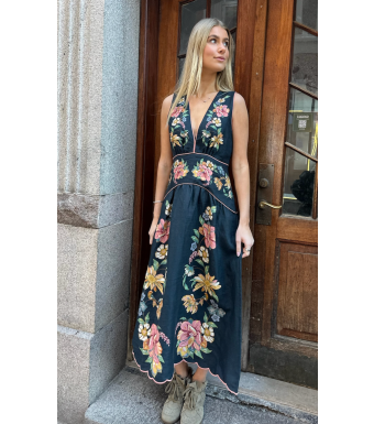 Farm Rio Midi Dress, Maira Floral Dark Blue