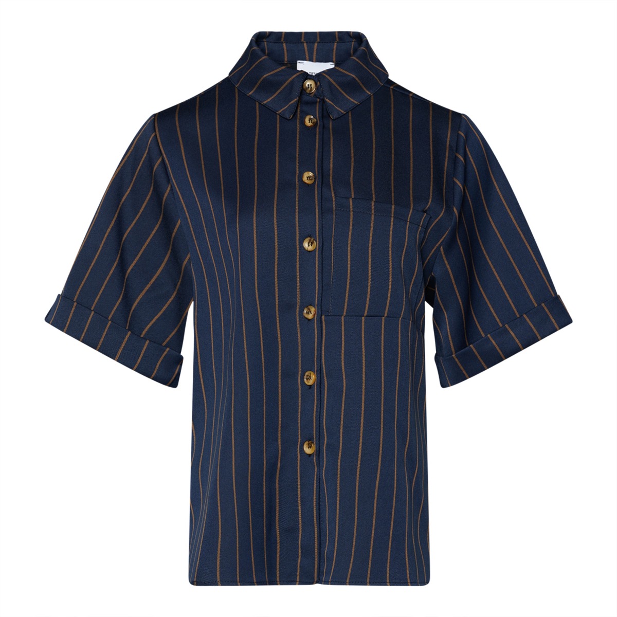 Tiffany Adele Shirt, Blue/brown Pinstripe
