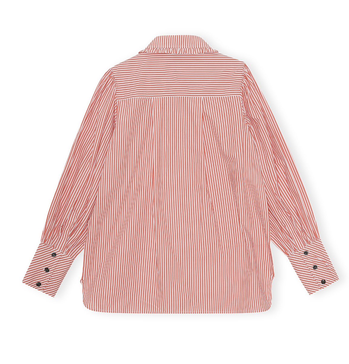 Ganni F6770 Long Collar Puff Shirt Stripe Cotton, 239 Thin Stripe Orangedot