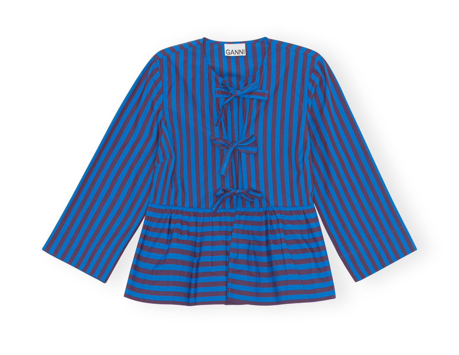 Ganni F7307 Peplum Blouse Stripe Cotton, 431 Port Royale