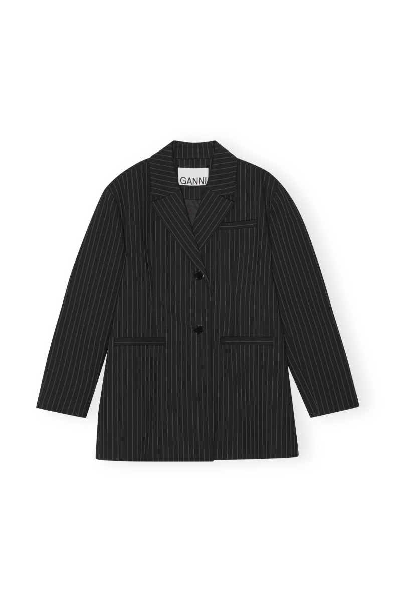 Ganni F8233 Oversized Blazer Stretch Stripe, 099 Black