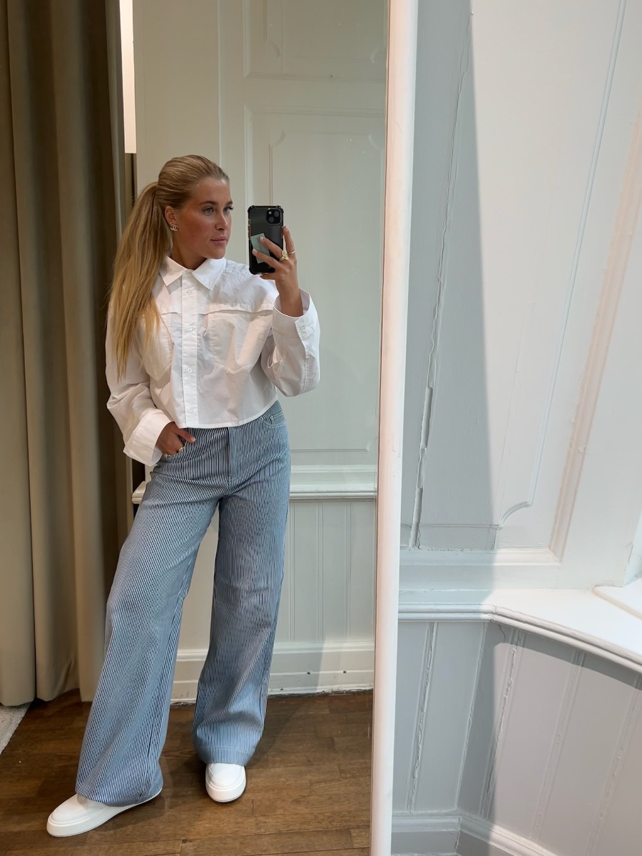 REMAIN Lymma Pants Striped Canvas Wide Pants, Bright White Comb.