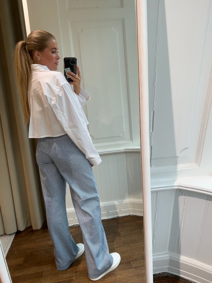 REMAIN Lymma Pants Striped Canvas Wide Pants, Bright White Comb.
